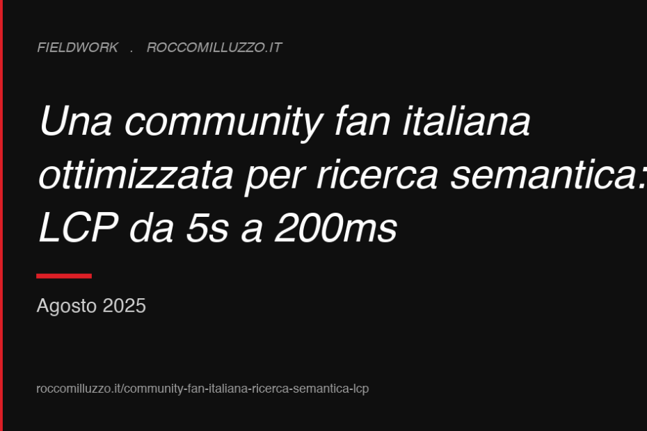 Una community fan italiana ottimizzata per ricerca semantica: LCP da 5s a 200ms