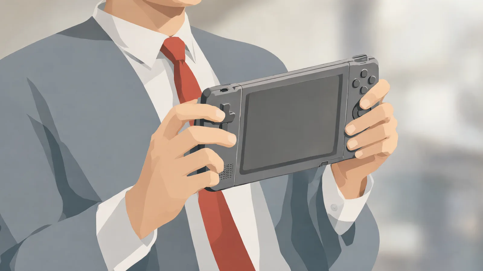 Illustrazione editoriale di una console portatile per l'annuncio di AMD su FSR 4 per APU e notebook